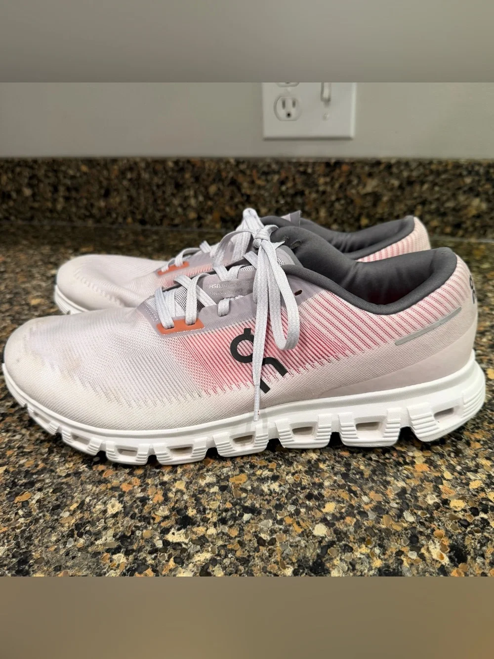 On Running Cloud mens Running Shoes - White with reddish Accent 11.5